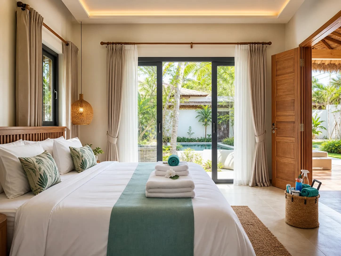 Guest-ready bedroom prepared for a rental clean in Bohol